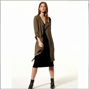 Aritzia Babaton Olive Open-Front Longline Trench Coat Drape size: L
